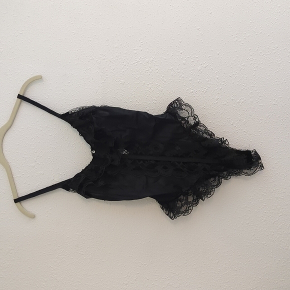 Vintage Y2K Black Bodysuit Ruffle Sexy Lacy Lingerie Small Romance sweetheart - Picture 1 of 16